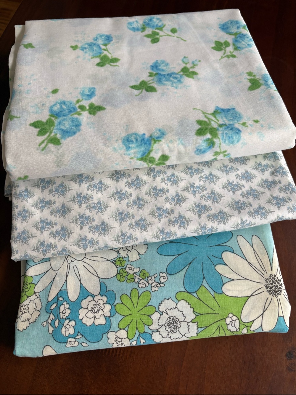 Vintage sheets lot of 3 blue full flat percale cotton blend 4lbs fabric cutters